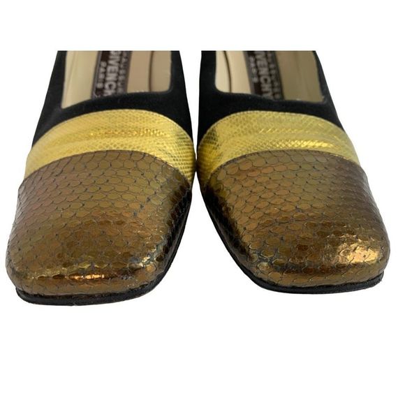 Givenchy 7.5 B Italy Vintage Square Toe Block Heel Shoes Pumps Metallic 6217 - Picture 6 of 11